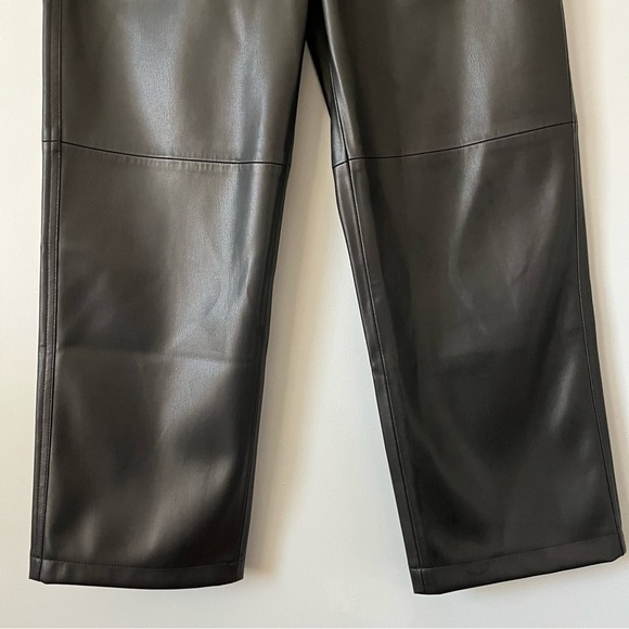 Mango MNG Lille Black Vegan Faux Leather Seamed Straight Leg Trouser Pants Sz 4 - Picture 6 of 16